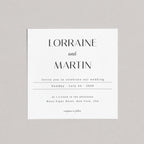 Wedding invitation card with 'Lorraine and Martin' on a gray background