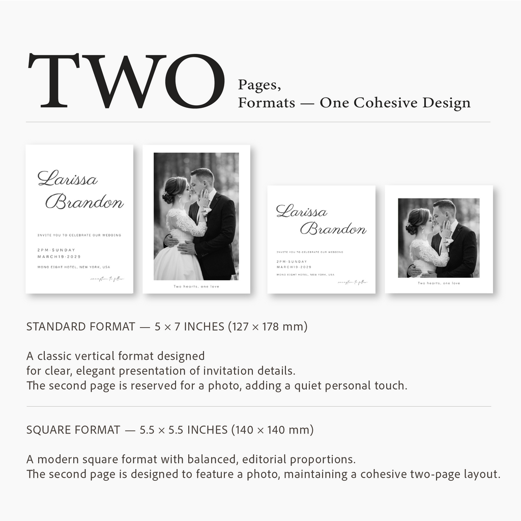 Two-page design with text and images of a couple, featuring Larissa and Brandon.