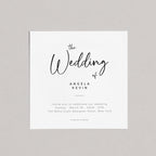 Modern wedding invitation design with handwritten script title, restrained body typography, and balanced vertical composition