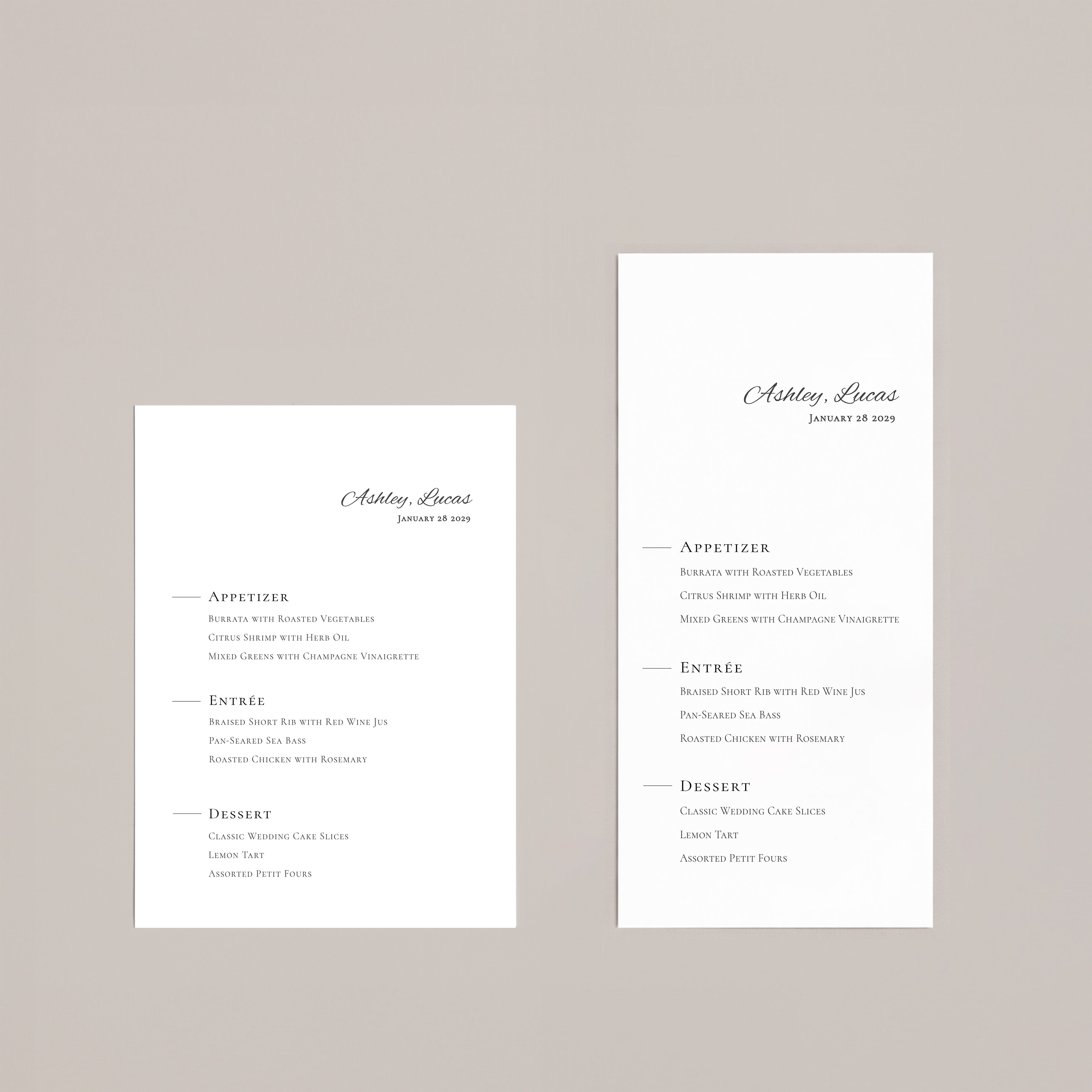 Ordered Column Wedding Menu