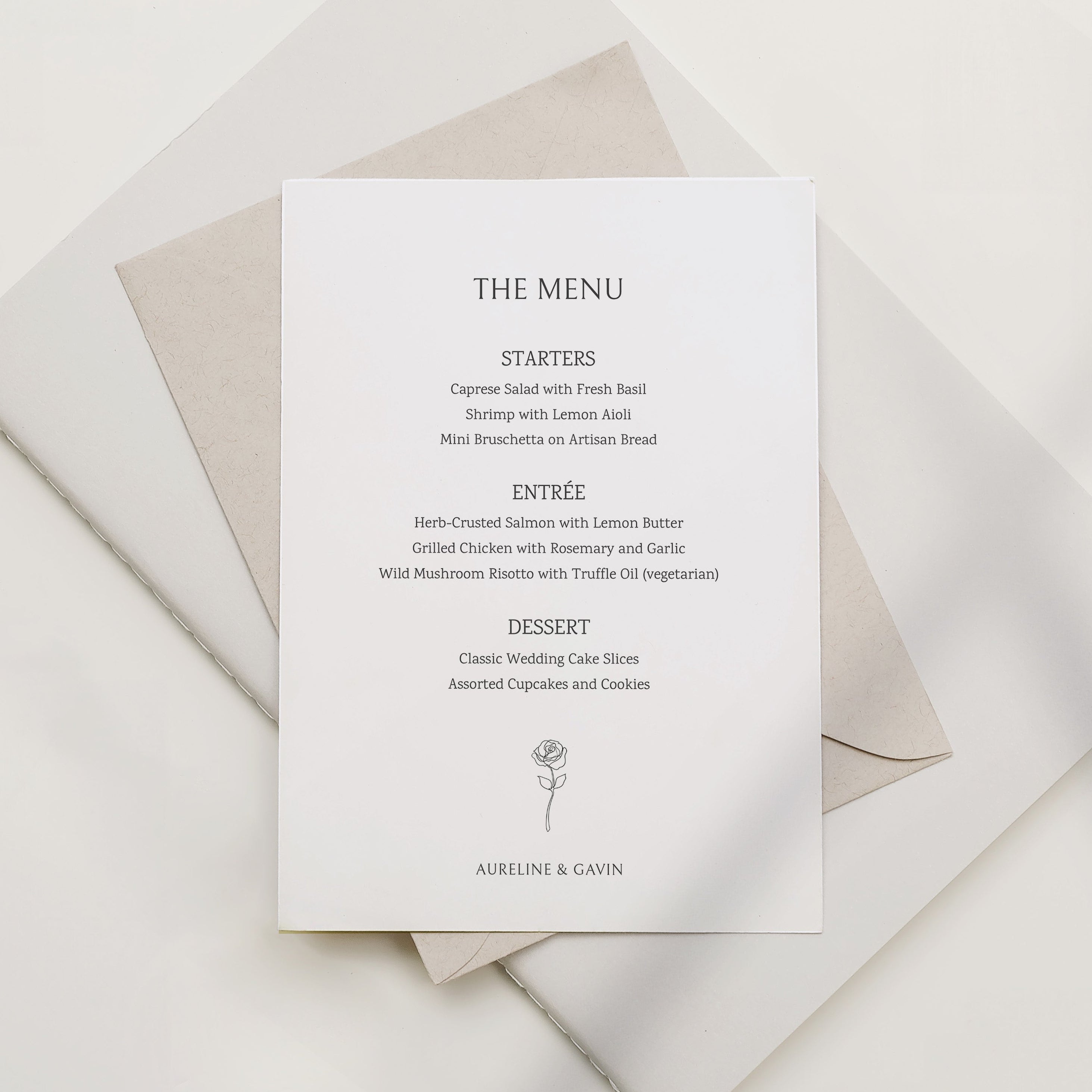 Menu card with a minimalist design on a light background
