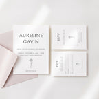Minimal wedding invitation suite, RSVP card, details card, modern serif typography, neutral wedding stationery