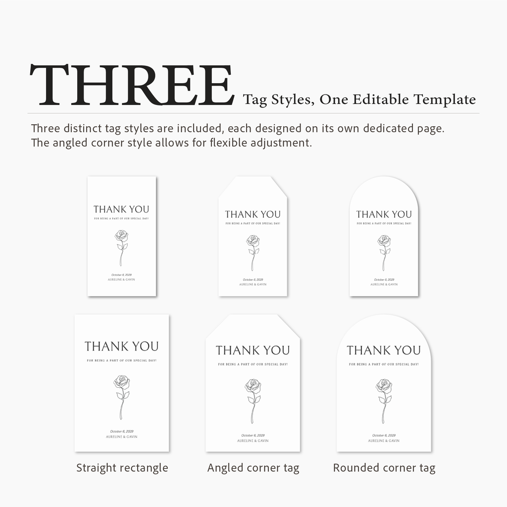 Floral Line Serif Thank You Favor Tag