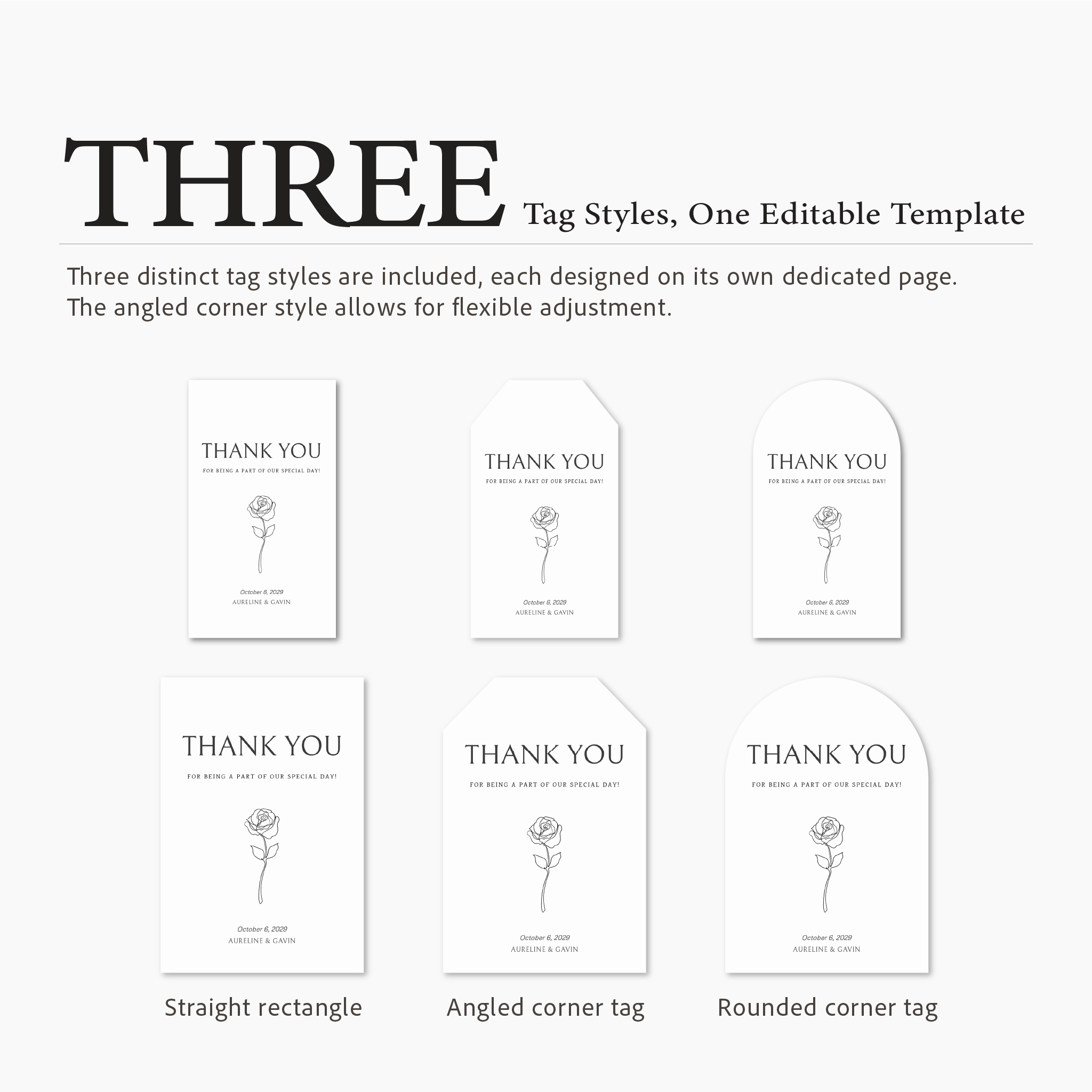 Floral Line Serif Thank You Favor Tag