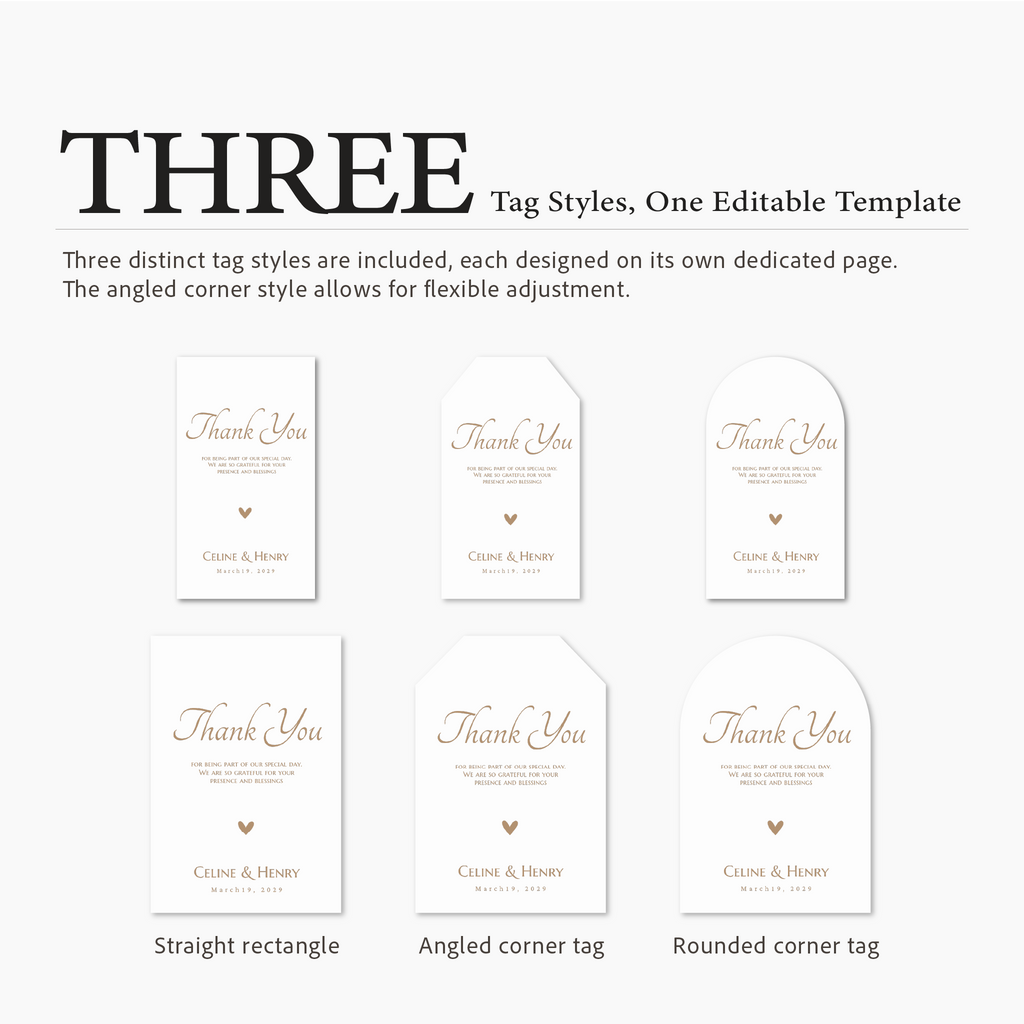 Three different tag styles with 'Thank You' text on a white background.