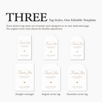 Three different tag styles with 'Thank You' text on a white background.