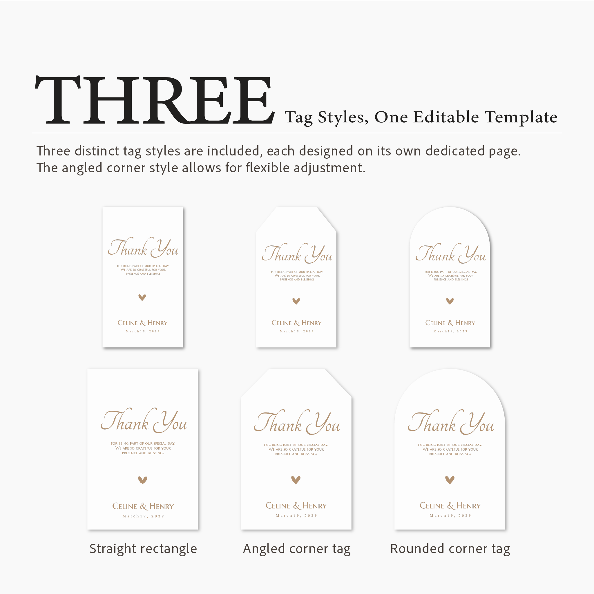 Three different tag styles with 'Thank You' text on a white background.