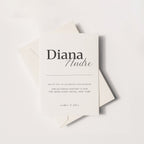 Minimal wedding invitation with bold serif first name and flowing script second name, centered typography layout with thin horizontal rule and clean date and venue details