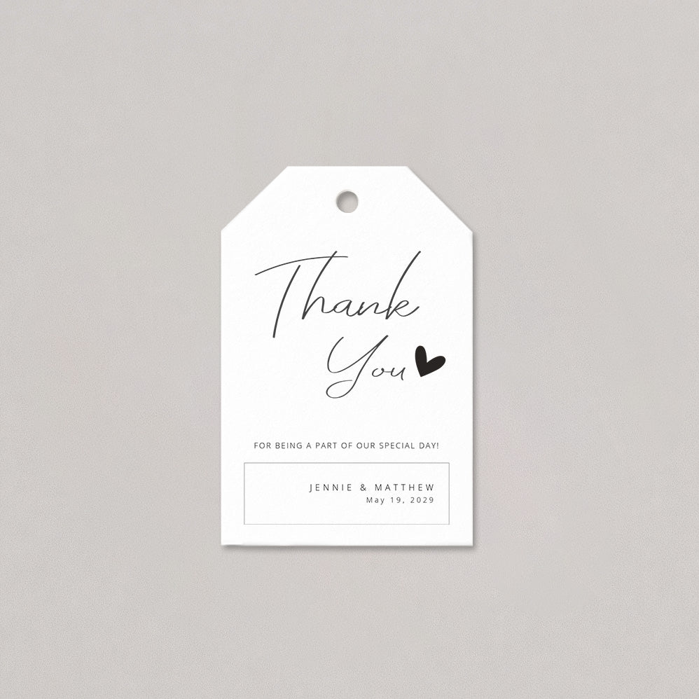 Minimal wedding thank you favor tag featuring elegant handwritten typography