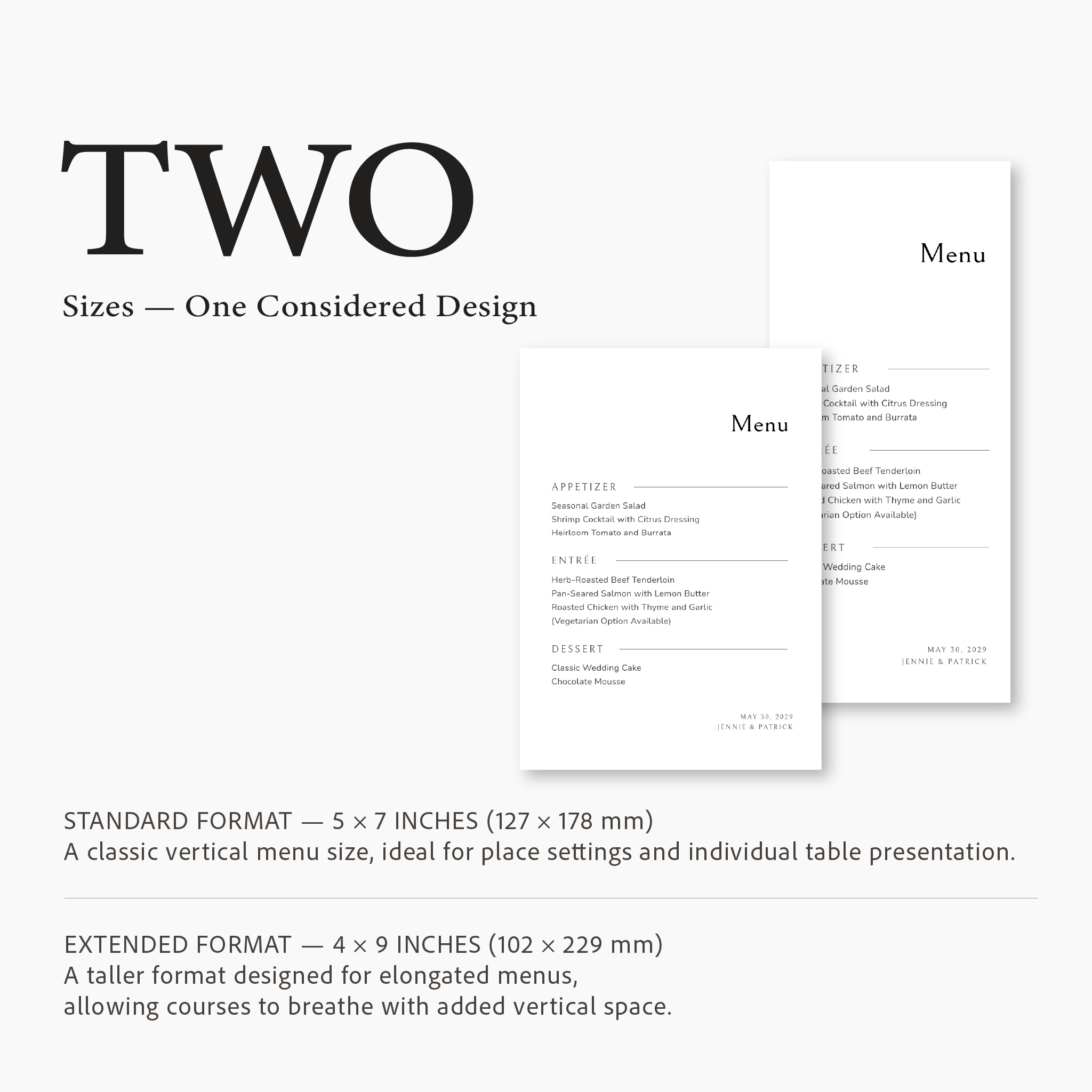 Linear Order Wedding Menu