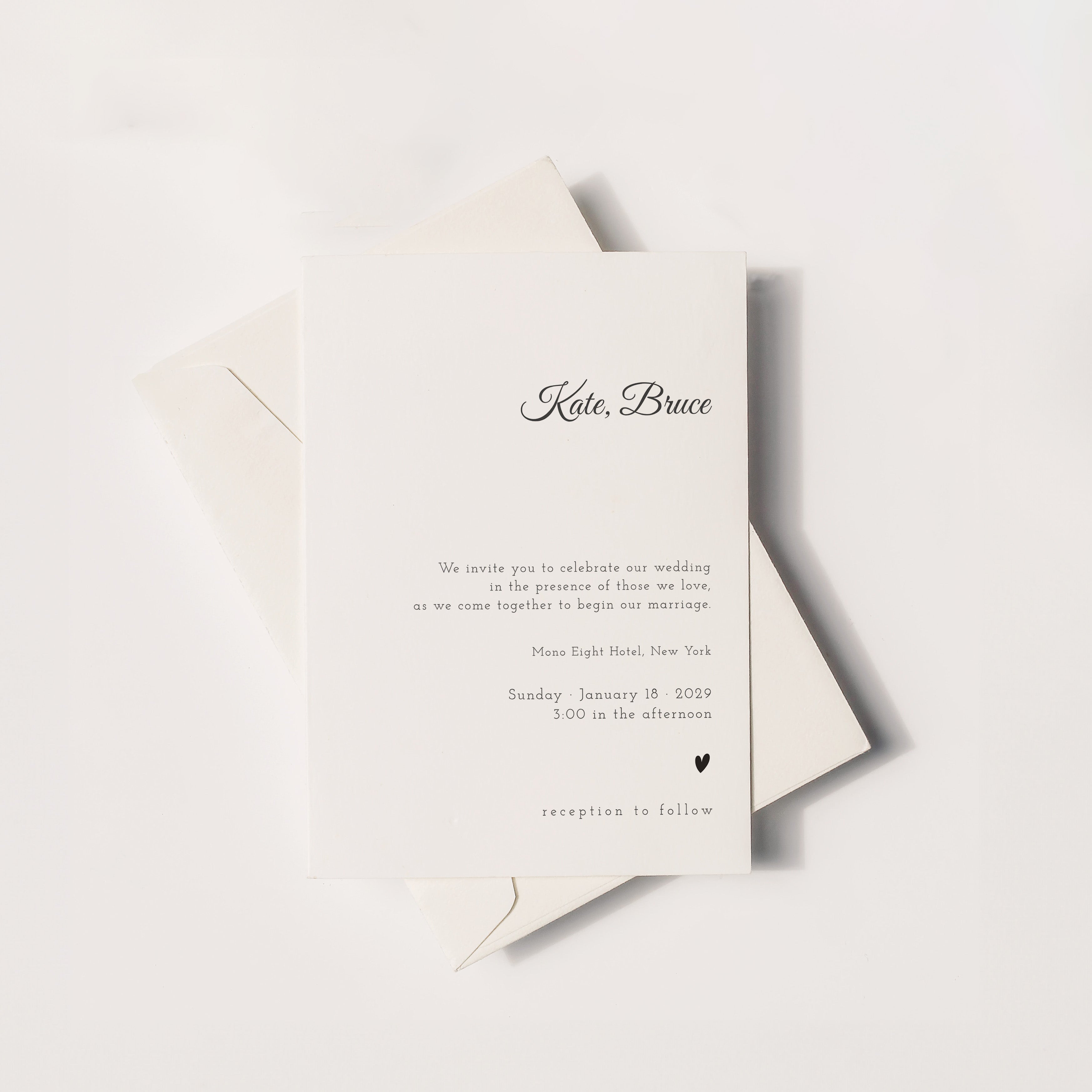 Wedding invitation card with envelope on a white background