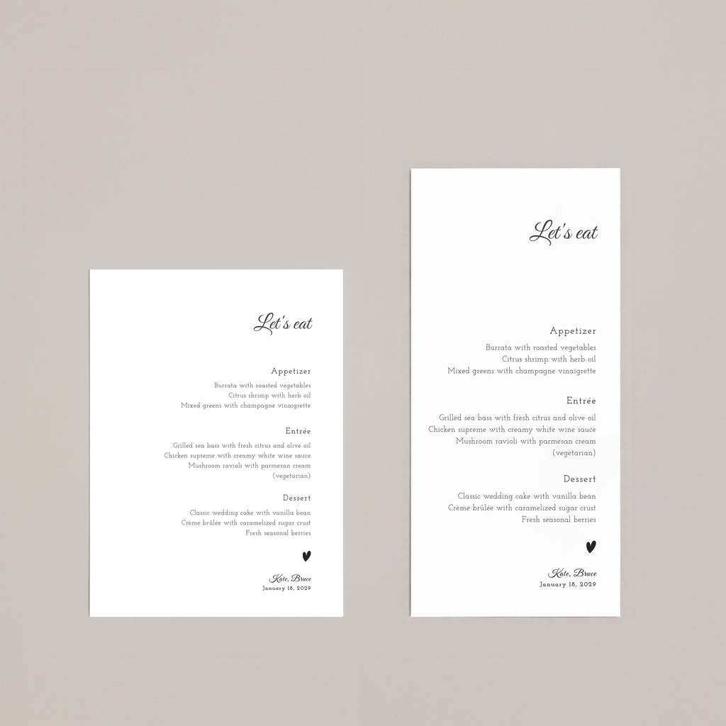 Signature Heart Wedding Menu