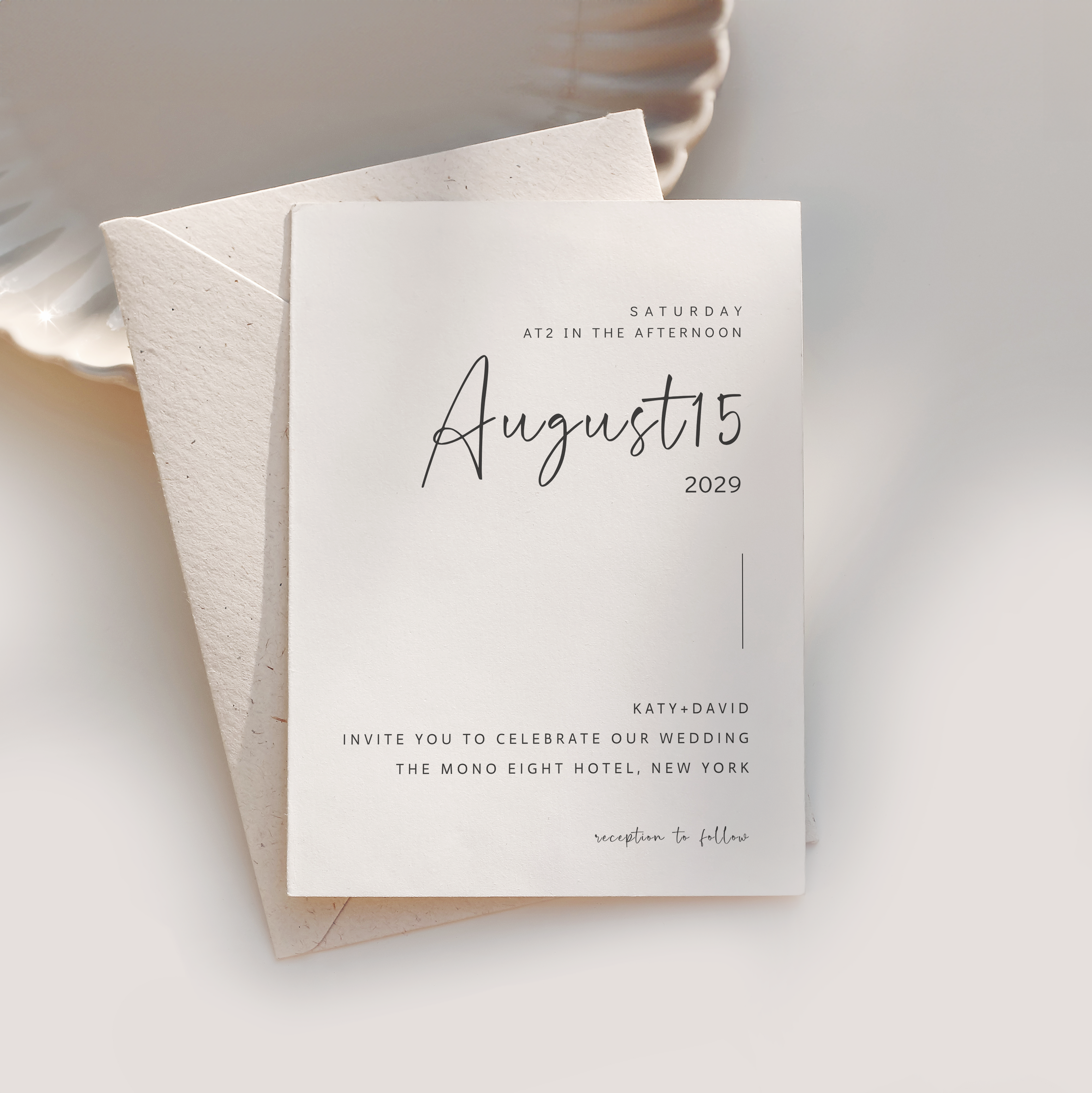Plantilla de invitación de boda con escritura moderna y tipografía limpia