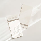 Minimal wedding menu design with horizontal band detail, refined typography, and balanced spacing, shown in two coordinated layouts with a clean, modern composition.