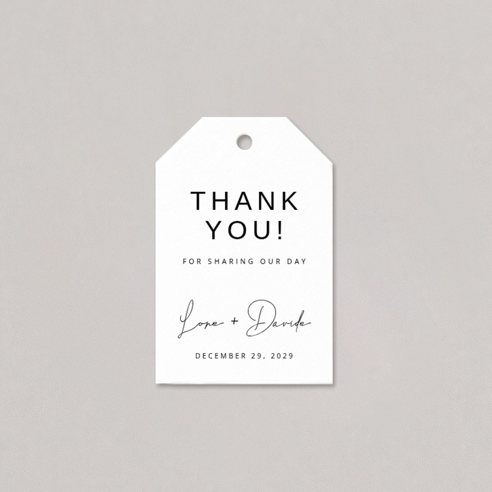 White tag with black text on a gray background