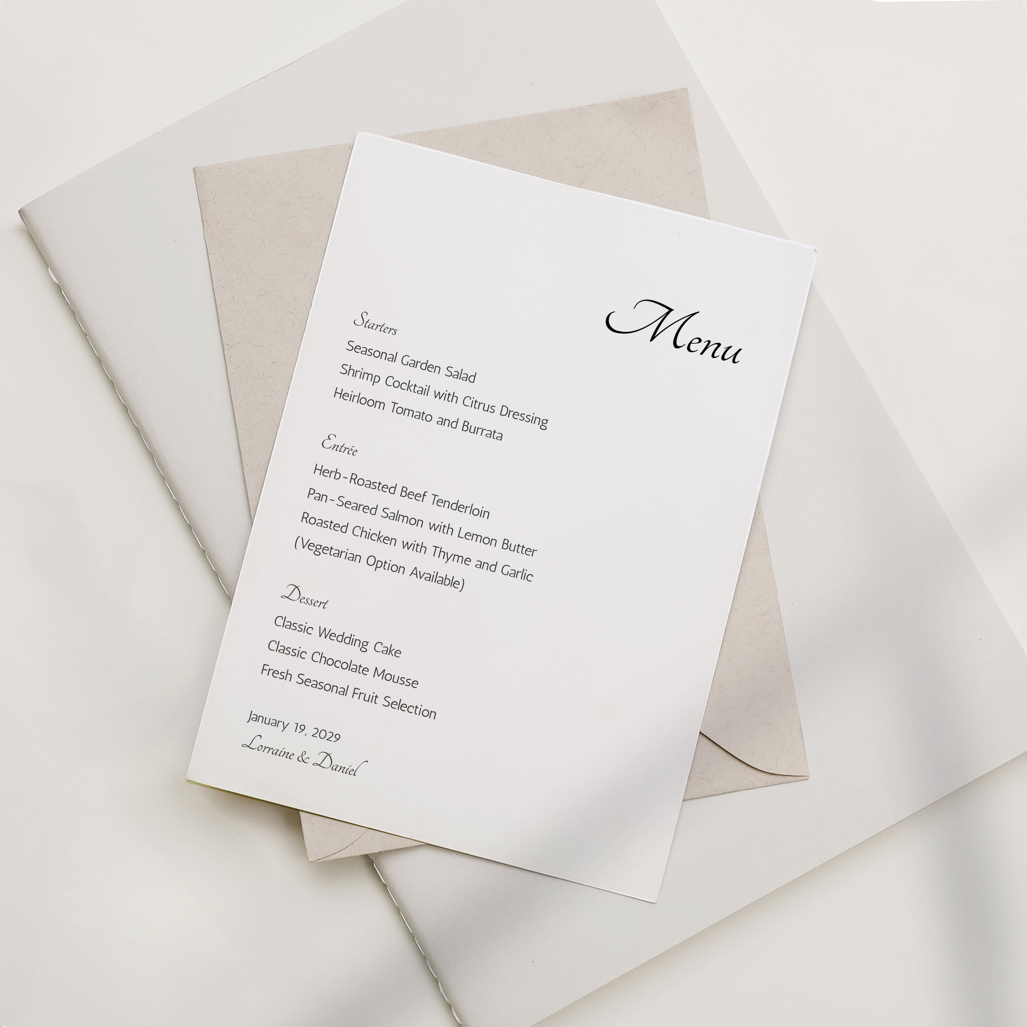 Timeless Type Wedding Menu
