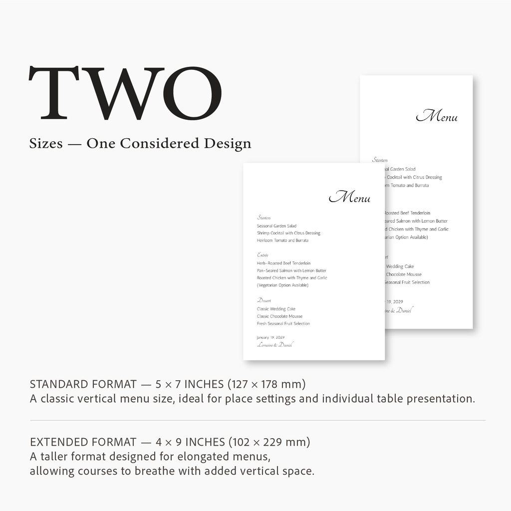 Timeless Type Wedding Menu