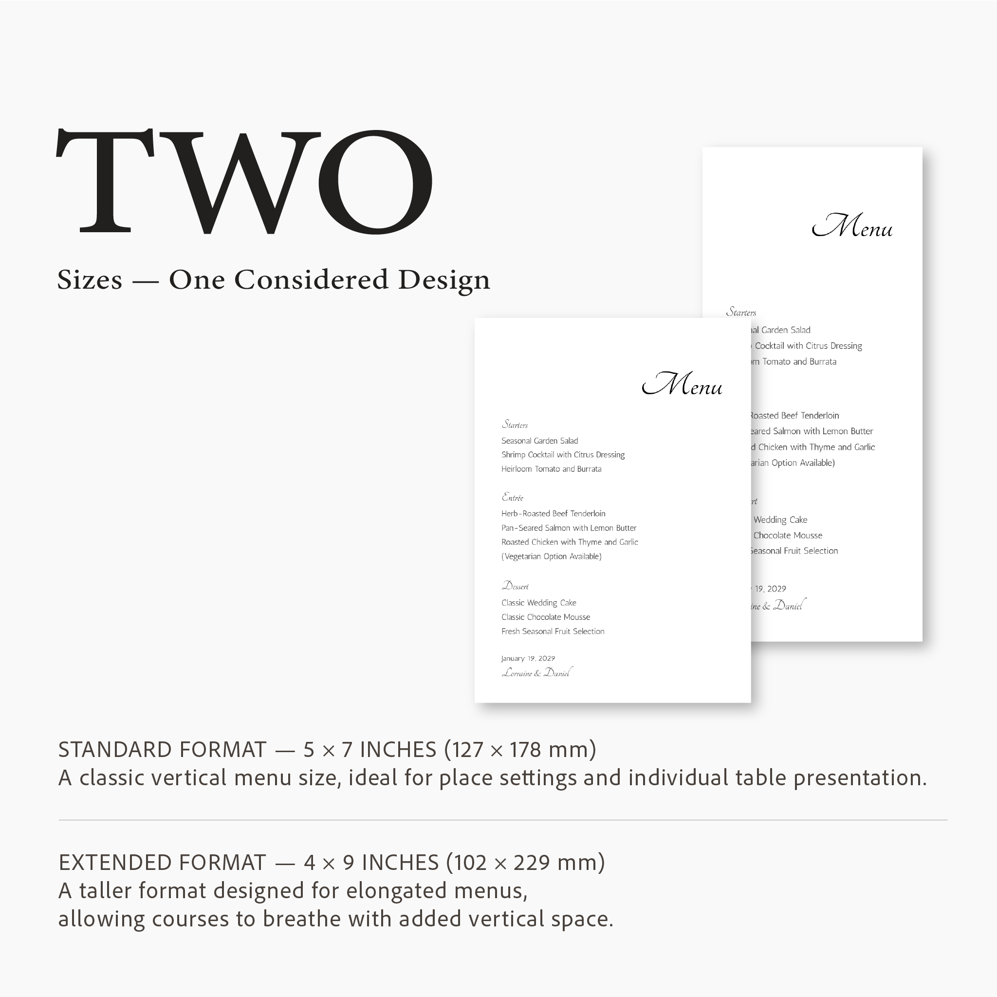Timeless Type Wedding Menu