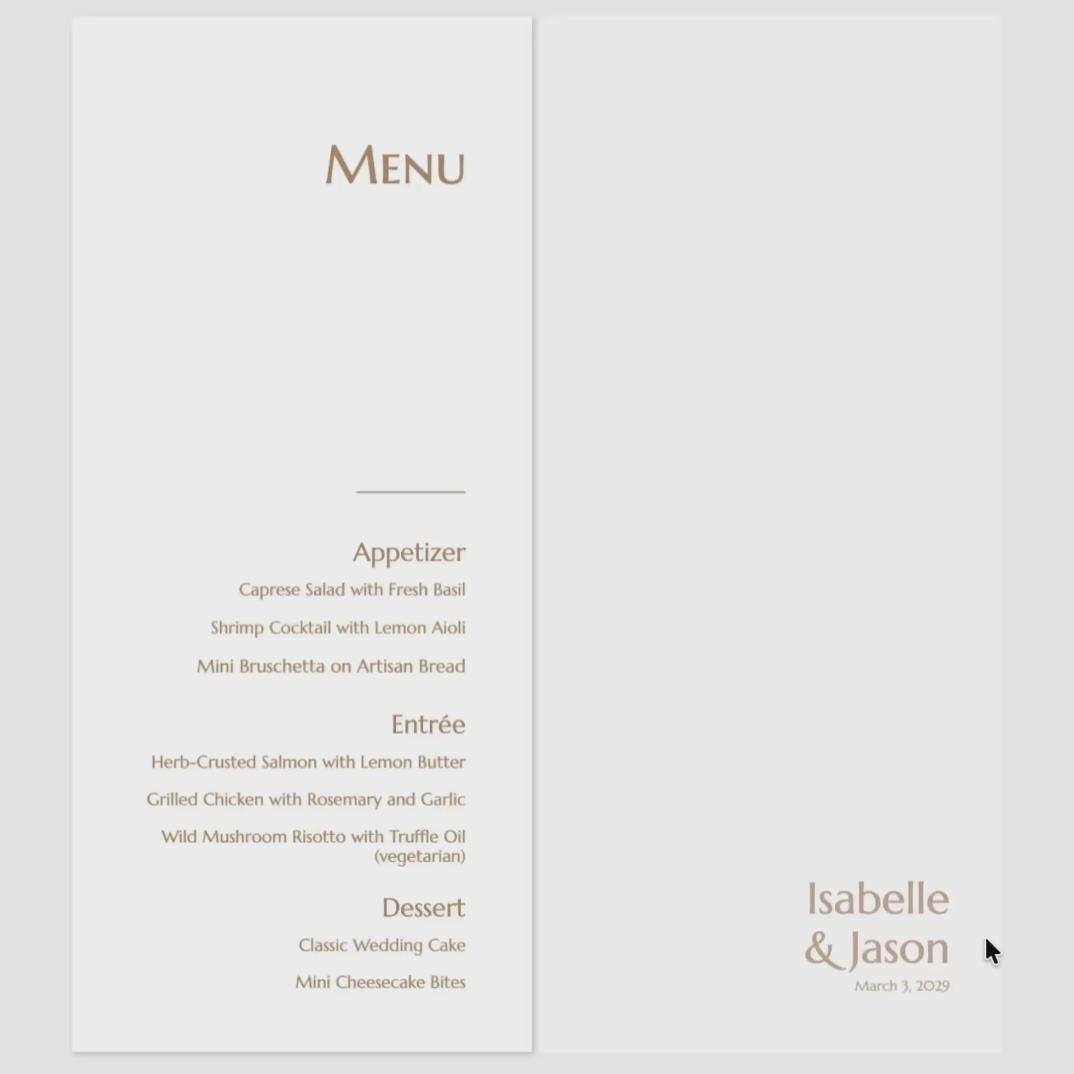 Refined Column Wedding Menu