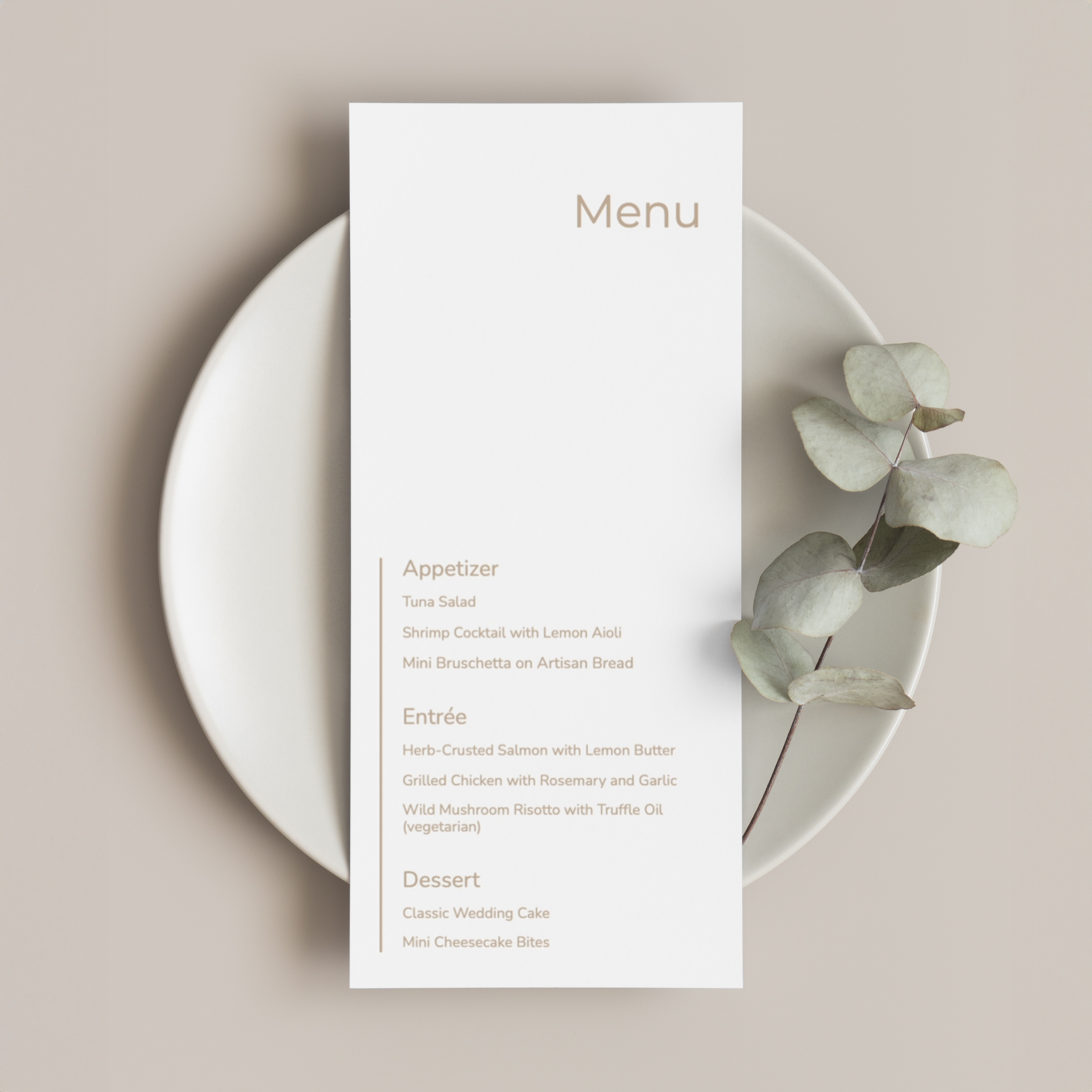 Templett demo showing customization of a modern wedding menu design from edit to finished mockup