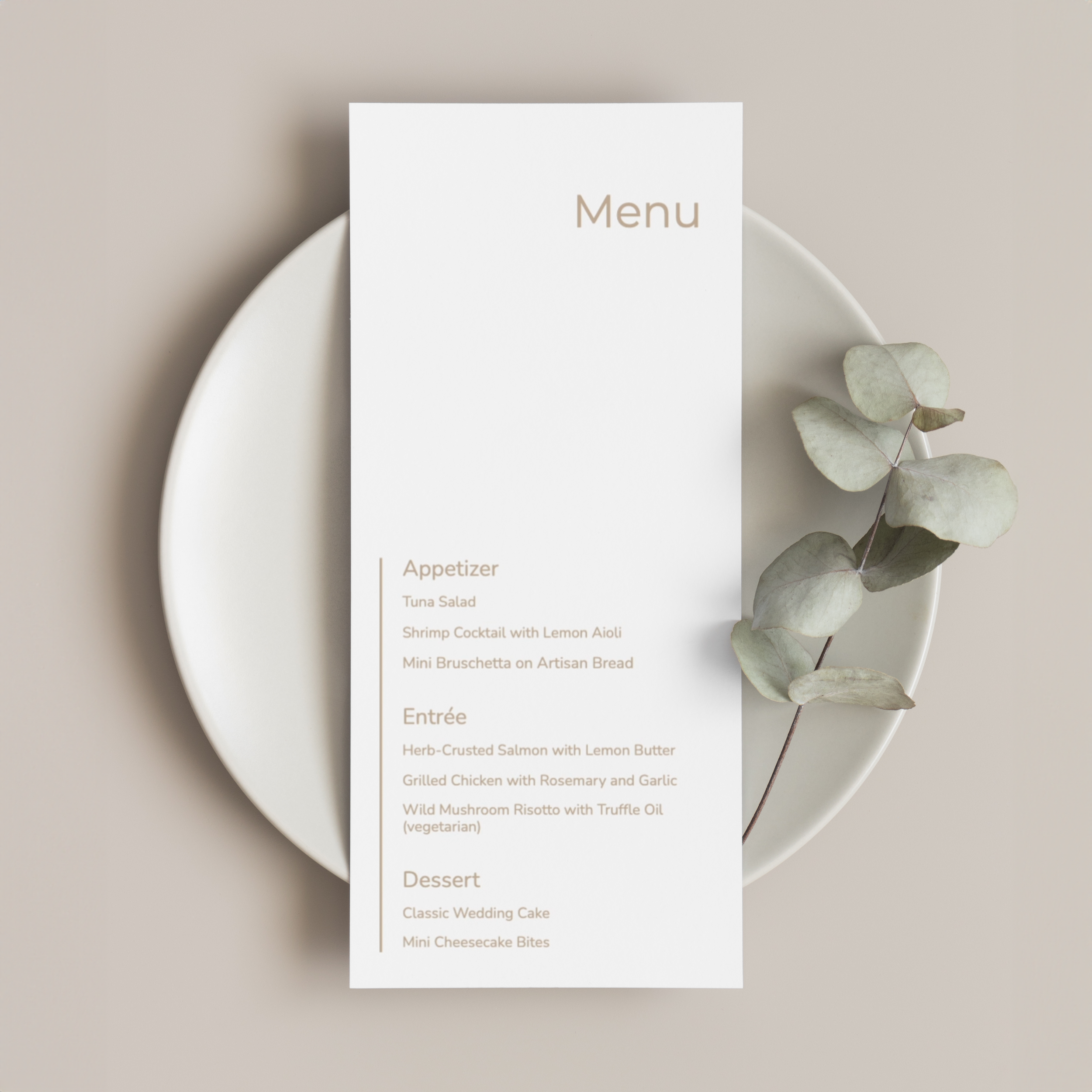 Templett demo showing customization of a modern wedding menu design from edit to finished mockup