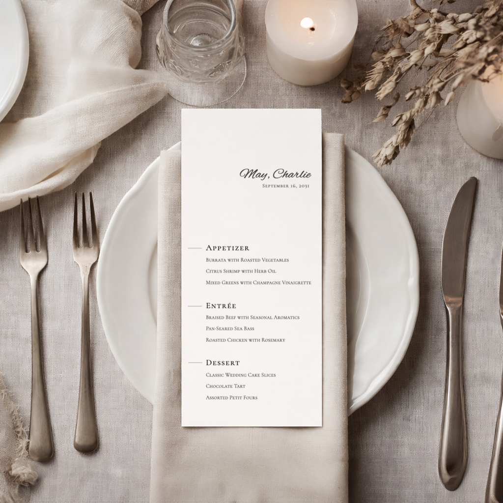 Editing a contemporary wedding menu template online and presenting the completed mockup design