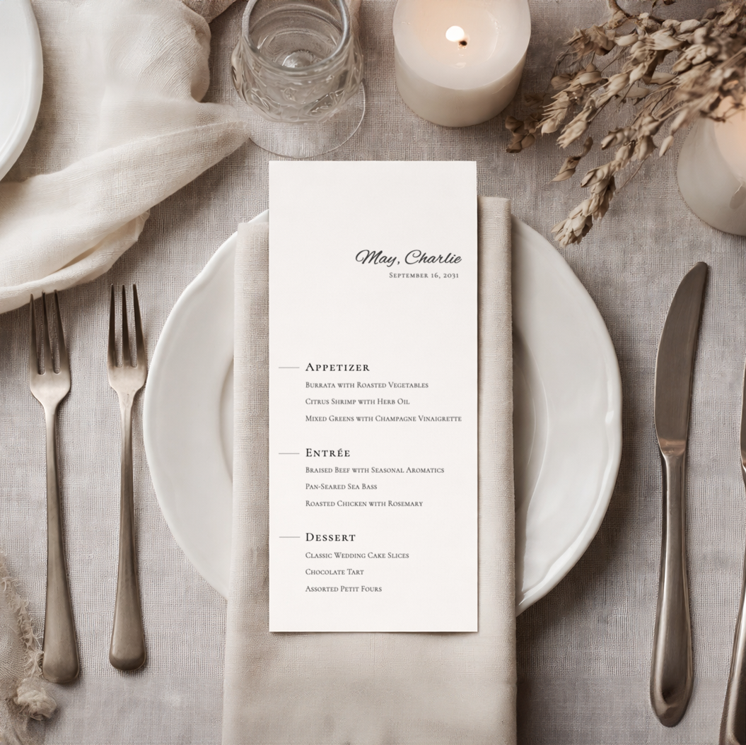 Editing a contemporary wedding menu template online and presenting the completed mockup design