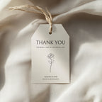 Demonstration of personalizing a neutral minimalist wedding favor tag template