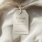 Editing process of a modern script wedding favor tag template in Templett