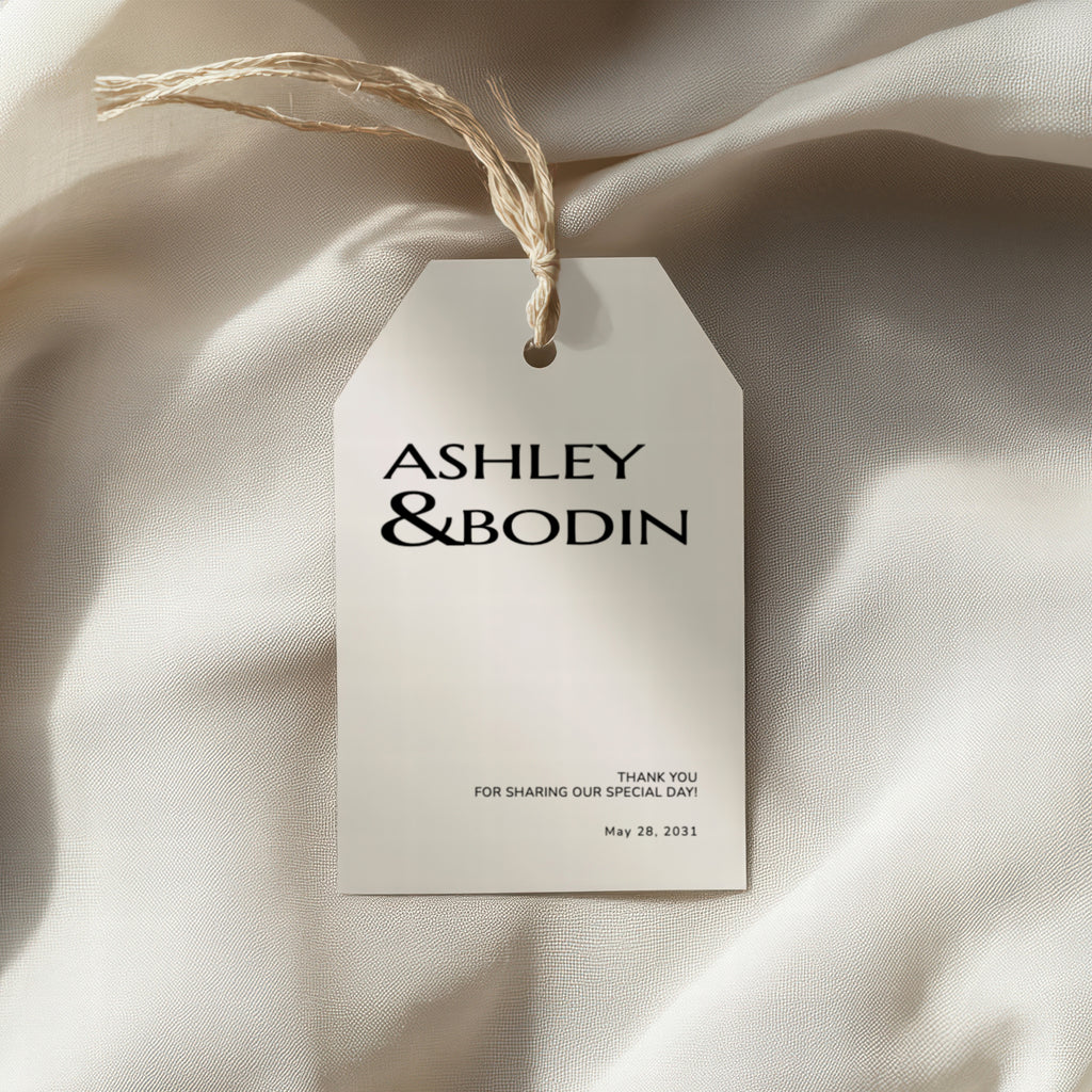 Screen recording of customizing a modern wedding favor tag template in Templett