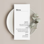 Screen recording of editing a minimalist wedding menu template in Templett with final styled mockup preview